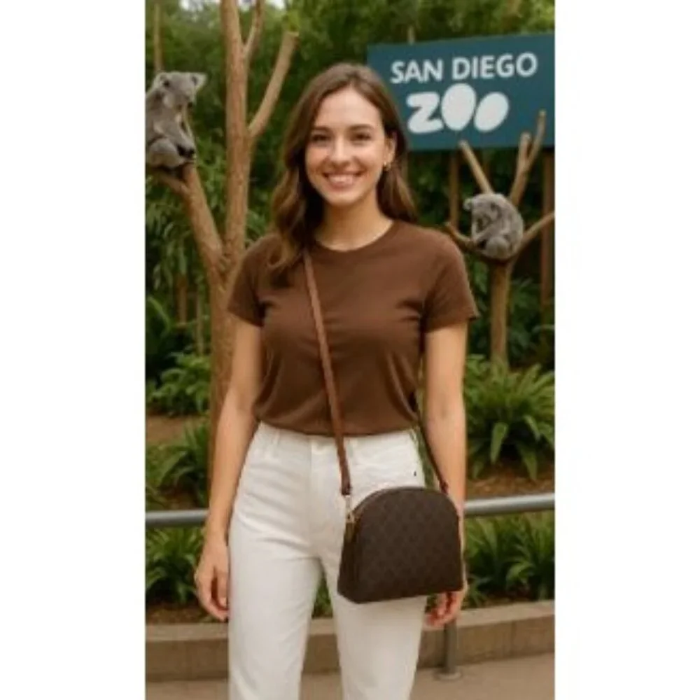 Nanette Lepore Brown Patterned Crossbody Bag Adjustable Strap Gold Hardware